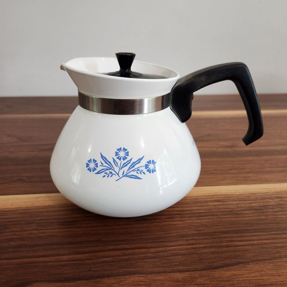 Vintage Corning Ware Blue Cornflower 6 Cup Teapot With Lid Rare Retro MCM White